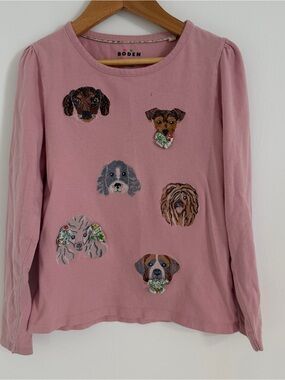 Mini Boden Pink Long-Sleeve with Embroidered Dogs